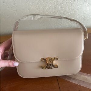 Celine Smooth Leather Shoulder Bag in Light Beige with Gold Hardware